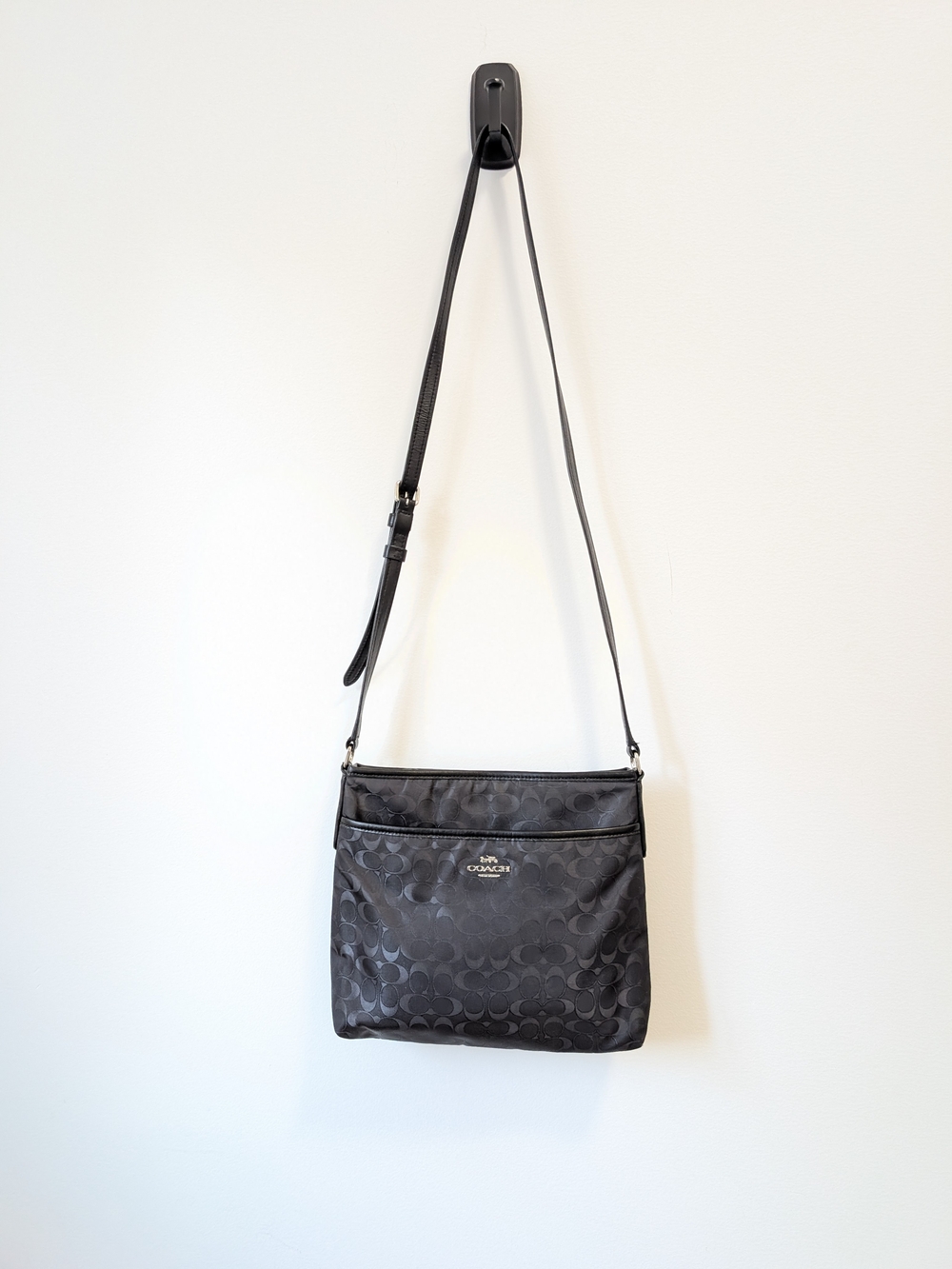 COACH Black Signature Nylon Crossbody File Bag - Excellent Condition